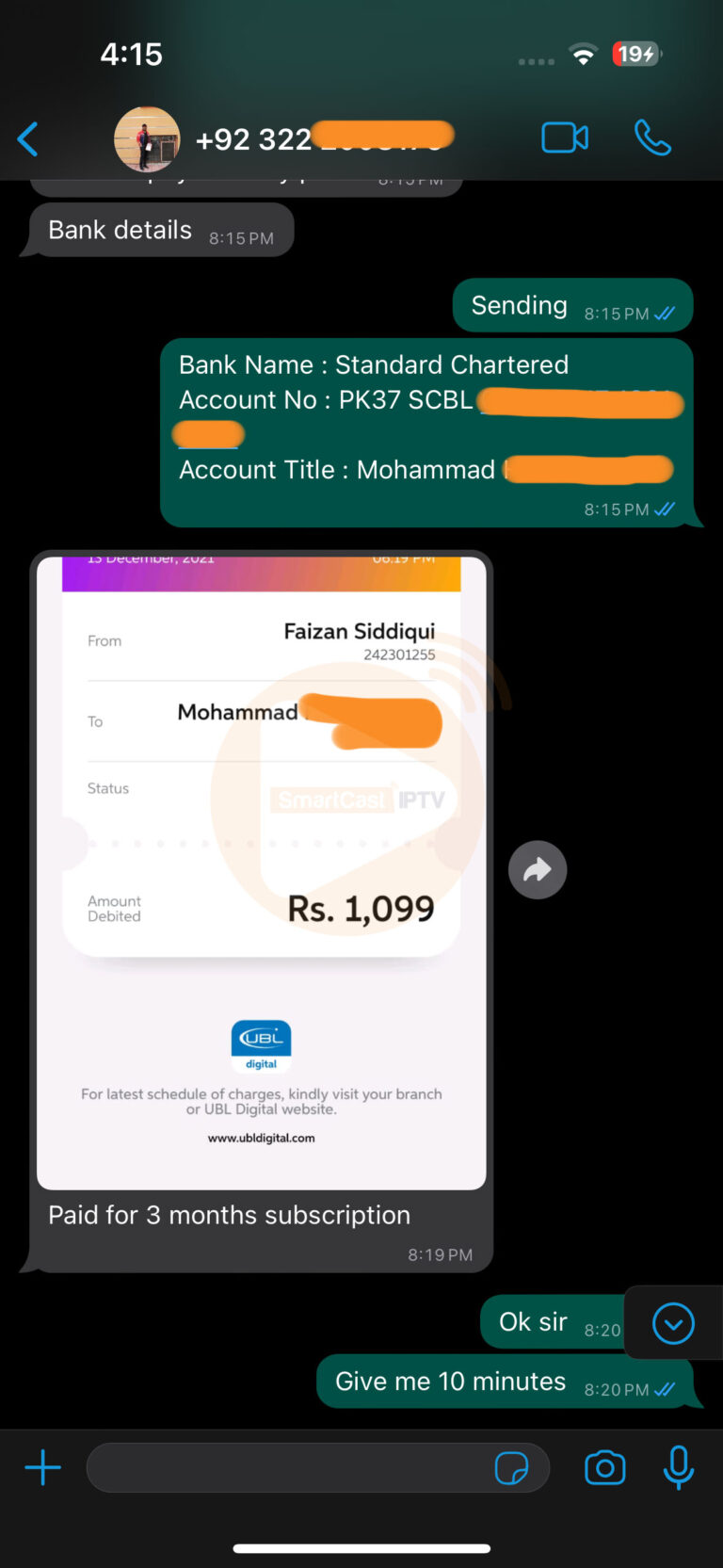 SmartCast IPTV customer review WhatsApp Pakistan