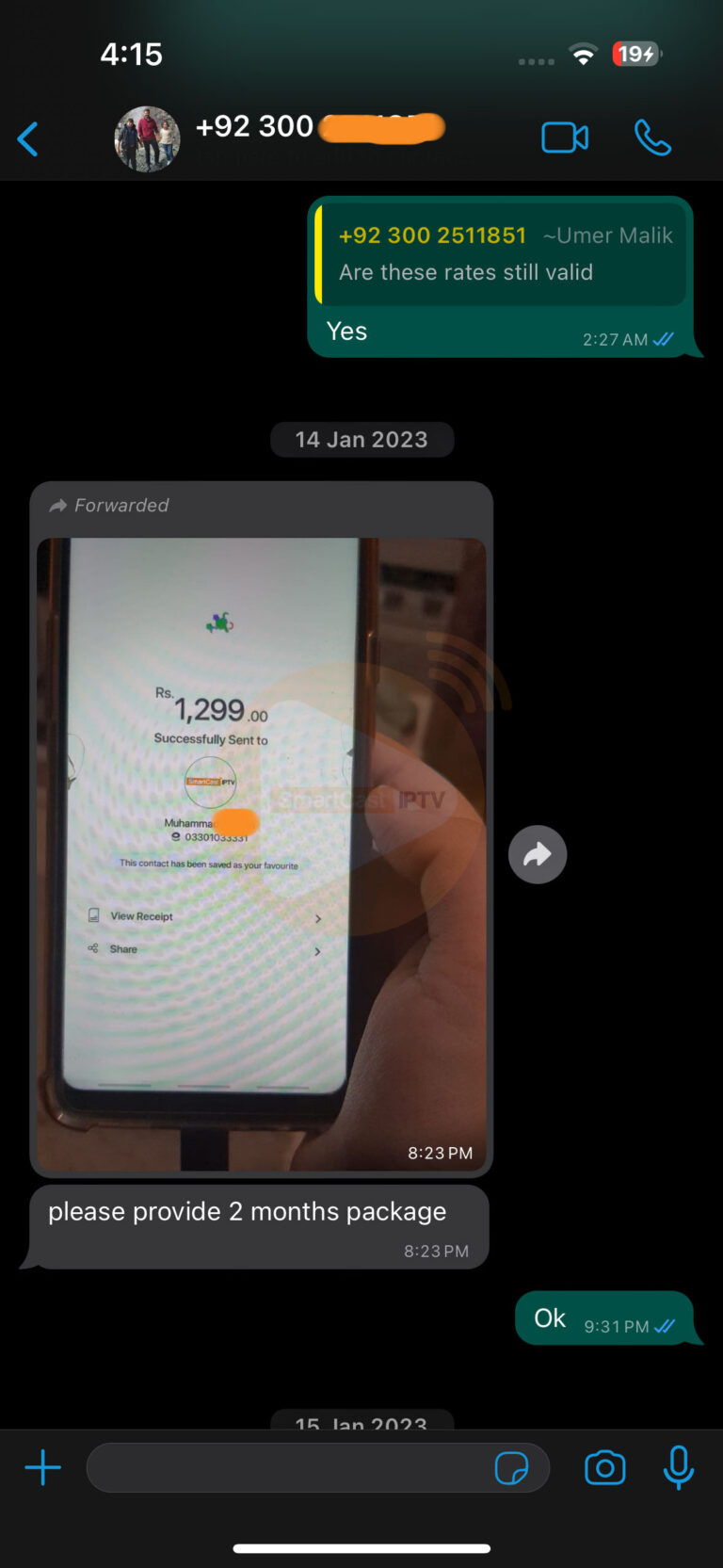 IPTV Pakistan Easypaisa payment confirmation